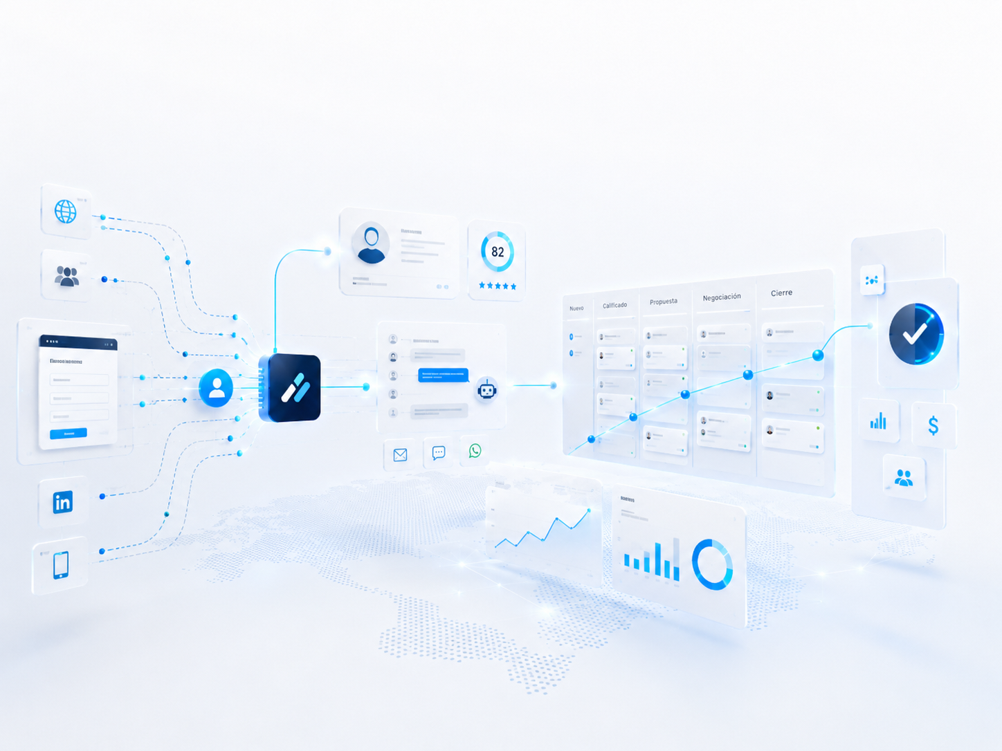 Captación y orquestación de leads: formularios, scoring, automatización conversacional y pipeline comercial